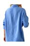 Women's Blue Stone Wooden Buttoned Cotton Linen Shirt with Buttons - 2