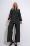 Women's Black Crew Neck Self Belt Palazzo Pants Tunic Suit Alc-X12299