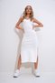 Women's Cream Halter Neck Slit Midi Length Knitted Dress Alc-X12348 - 3