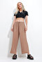 Women's Camel Elastic Waist Wide Leg Draped Woven Trousers Alc-X11883 - 2