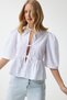Women's White Bow Balloon Sleeve Cotton Poplin Blouse Ul00022 - 2