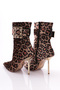 Women's Side Buckle Heeled Boots Leopard Velvet 91133557 - 3