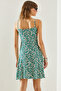 Women's Green Gathered Detailed Strap Floral Patterned Mini Dress 60251212 - 6