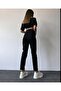 High Waist Black Mom Jeans Trousers with Lycra Colorfast Black Extra Comfortable Mom Jeans - 3
