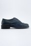 Genuine Leather Navy Blue Lace-Up Oxford Women's Shoes - 7