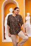 Hscstore Women's Pocket Stone Detailed Patterned Plus Size Khaki Shirt - O6377 - 2