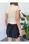 Women's Polo Collar Short-Sleeve Ribbed Knit Cropped Blouse - 5