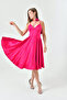 Women's Satin Strap Rose Detailed Evening Dress Nbs9353 - 2