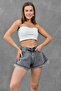 Anthracite Tasseled High Waist Lycra-Free Flared Wide Cut Denim Shorts 70361 - 5
