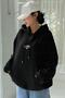 Women's Black Dont Announce Printed 3 thread Raised Hooded Oversize Loose Cut Hoodie Sweatsh - 4