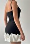 Black Atlas Fabric Strapless Neck Adjustable Strap Design Skirt Puffy Mini Dress 261 - 3