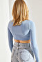 Women's Ice Blue Long Sleeve Square Neck Crop Blouse 60251250 - 2