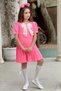 Girl's Pink Dress with Bow Detail on the Chest and Pleated Skirt - 3