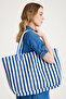 Premium Cotton Woven Women's Colorful Striped Beach Bag / Shoulder Bag - 5