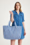 Premium Cotton Woven Women's Colorful Striped Beach Bag / Shoulder Bag - 3