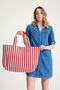 Premium Women's Cotton Woven Colorful Striped Beach Bag / Shoulder Bag (4 Pockets) - 7