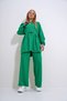 Women's Emerald Green Crew Neck Self-Belted Palazzo Trousers Tunic Set Alc-X12299 - 3