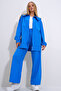 Women's Cobalt Blue Polo Neck Zippered Jacket and Pants Double Suit Alc-X12301
