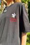 Women's Black Crew Neck Front Embroidery Oversize Unisex T-Shirt Alc-X12317 - 6