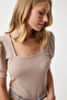 Women's Biscuit Square Neck Balloon Sleeve Knitted Blouse Dd01051 - 2
