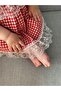 Red Petite Checkered Cherry Detailed Summer Dress with Headband - 4