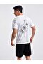 Compass Printed Black Shorts White T-Shirt Tracksuit Set Oversized Crew Neck