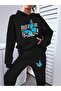Women's Blue Butterfly Printed Sweatshirt and Sweatpants Set