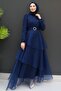 Huma Hijab Evening Dress Navy Blue