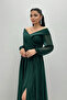Lace-up, Belted , Tulle Belted - EMERALD GREEN - 4
