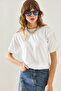 Women's White Crew Neck Short Sleeve Basic T-Shirt 60251202 - 5