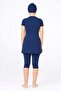 Dark Navy Blue Short Sleeve Pool Swimsuit with Knee-Length Leggings - Waiter Size - 2