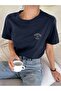 Women's Navy Blue Sunshine Printed Oversize T-Shirt