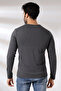Compact Combed Cotton Lycra Regular Fit Long Sleeve Dummy V-neck T-shirt 19698 Dark Anthracitmelange - 4