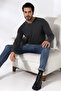 Compact Combed Cotton Lycra Regular Fit Long Sleeve Dummy V-neck T-shirt 19698 Dark Anthracitmelange - 3