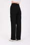 Black Cargo Pocket Lycra High Waist Loose Wide Leg Denim Trousers Flare Jean - 5