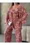 Women's Bottom Top Set - Wrinkled Fabric - Triple Kimono Set (Pants - Kimono - Bustier) - 2