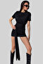 Crew Neck Mini Women's Dress - Knot Detailed, Short Sleeve - 3