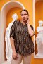 Hscstore Women's Pocket Stone Detailed Patterned Plus Size Khaki Shirt - O6377 - 4