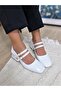White 2-Strap Closed Back Mary Jane Square Toe Heeled Shoes Tarakliayklr 1No Large - 3