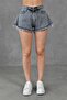 Anthracite Tasseled High Waist Lycra-Free Flared Wide Cut Denim Shorts 70361 - 2