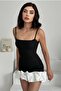 Black Mini Evening Dress - Adjustable Strap and Puffy Skirt, Atlas Fabric 261 - 2