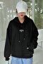 Women's Black Dont Announce Printed 3 thread Raised Hooded Oversize Loose Cut Hoodie Sweatsh - 2
