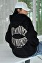 Women's Black Dont Announce Printed 3 thread Raised Hooded Oversize Loose Cut Hoodie Sweatsh
