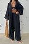 Black Long Bottom Top Kimono Set - 4
