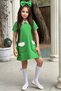 Girl's Green Dress with Stone Embroidered Collar, Short Sleeves, Bow Detail on the Sides, and Front Pocket - 2
