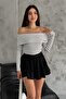 Women's Black Striped Madonna Collar Combed Cotton Blouse - 3