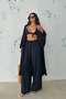 Black Long Bottom Top Kimono Set - 5