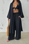 Black Long Bottom Top Kimono Set