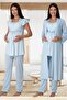 Women's Blue Polka Dot Summer Cotton Combed Cotton Maternity Pajama Set - 3