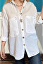 Women's Ecru Stone Wood Buttoned Cotton Linen Shirt with Buttons - 2